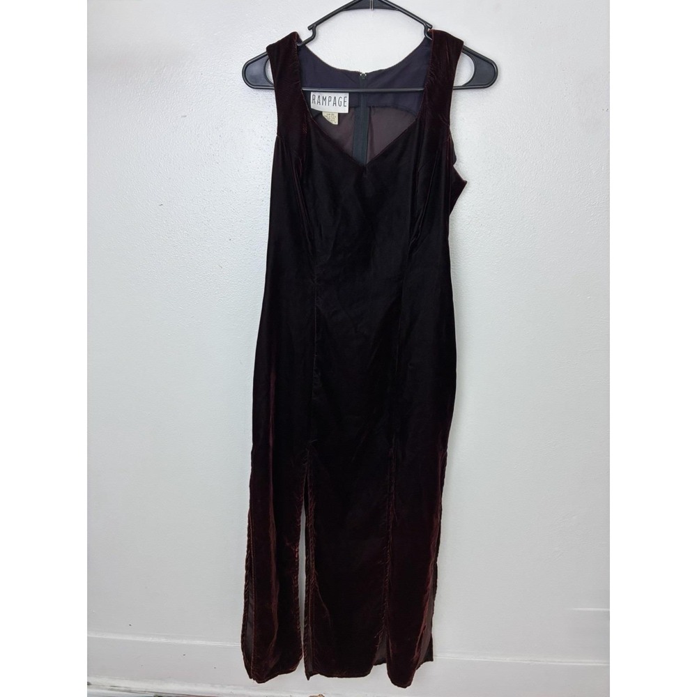 Dark Romantic 90s Rampage Velvet Maxi Dress Double Slit Burgundy Vampy Goth Prom